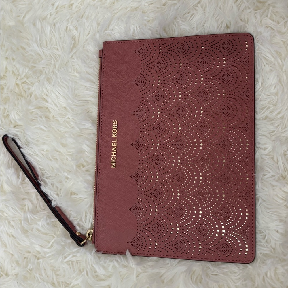 Michael Kors Mauve Laser-Cut Wristlet